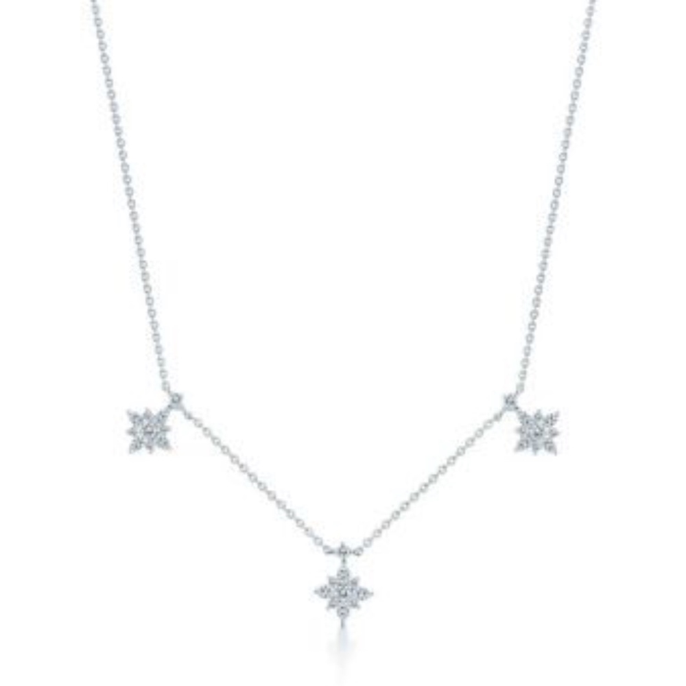 Designer KWIAT Triple STAR Diamond Pendants 18K White Gold Chain Necklace 1.52CT